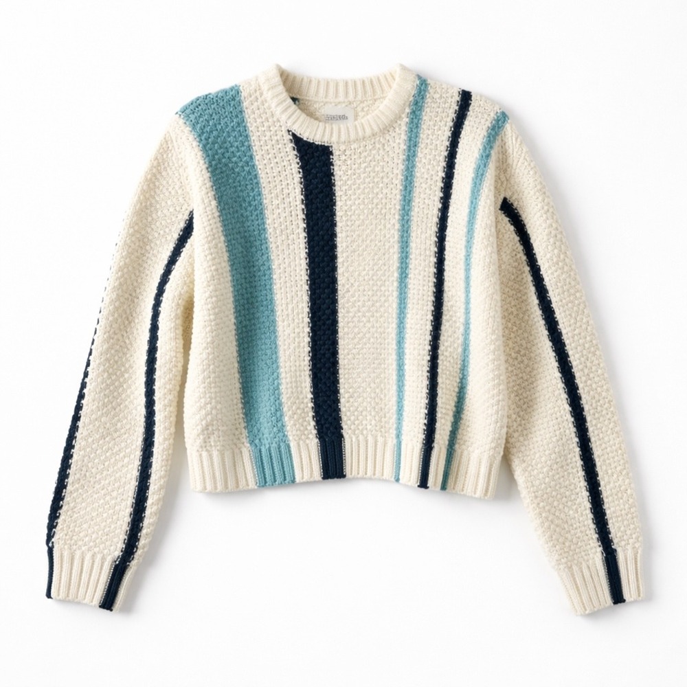Stitches + Stripes Womens Small Striped Cotton Blend Cropped Knit Sweater